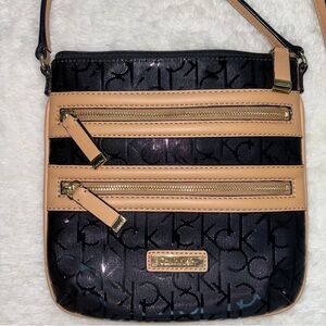 Calvin Klein Crossbody Bag Logo Pattern Black and Nude